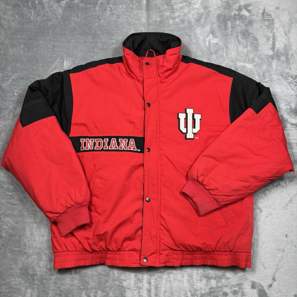Vintage Logo 7 Indiana Hoosiers Puffer Jacket Full Zip Red Men's Size XL